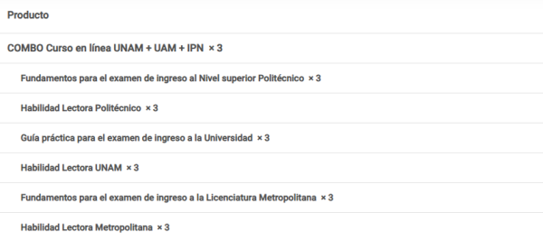 Ejemplo de un mal combo de cursos para el examen UNAM, el examen UAM y el examen IPN