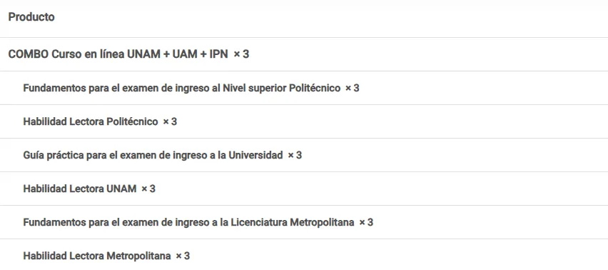 Ejemplo de un mal combo de cursos de admisión